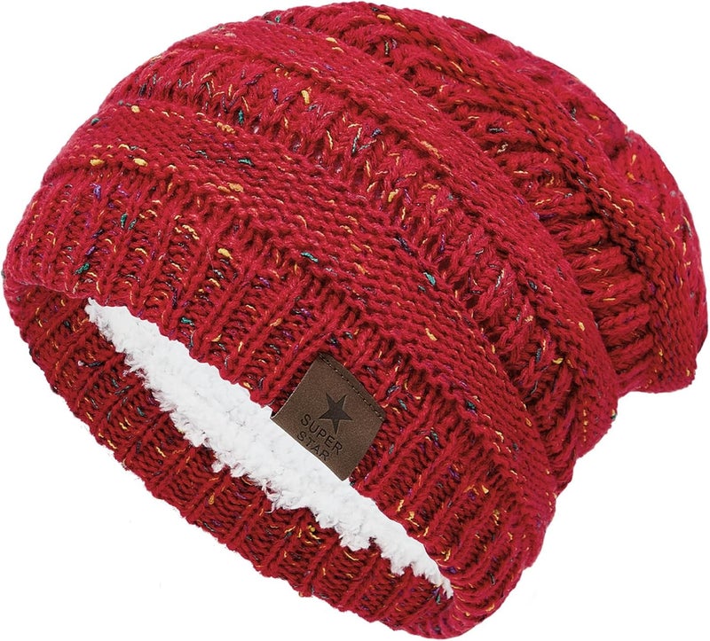 Durio Womens Knit Beanie Winter Thick Solid Fleece Lined Beanie Hats for Women Men Unisex Warm Skiing Beanies - Image 1